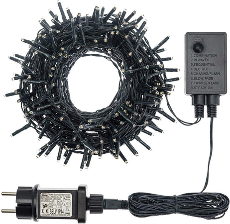 Catena luminosa 200 LED bianco 8 giochi di luce automatico decorazioni natalizie
