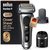 Braun Series 9 Pro+ Men's Electric Shaver with 5 Shaving Elements, ProComfort Attachment, 2-in-1 System, Cleaning Station, 60 Minutes Running Time, Made in Germany, 9597cc, Silver
