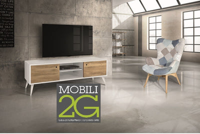 MOBILI 2G - PORTA TV IN LEGNO ABETE SPAZZOLATO NATURALE/BIANCO 160X45X55