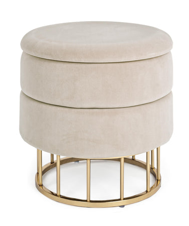 Pouf contenitore tondo con piede ottone "Pavlina" seduta in velluto arredamento moderno