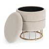 Pouf contenitore tondo con piede ottone Pavlina seduta in velluto arredamento moderno
