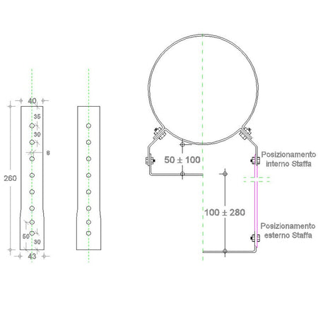 Coppia prolunghe regolabili 100 - 280mm 20 decimi AISI 304