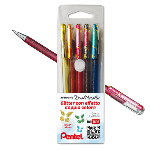 Astuccio 5 Roller Gel Hybrid Dual Metallic 1,0Mm Colori Assortiti Pentel