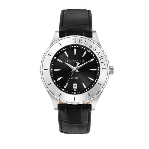 Orologio TRUSSARDI uomo T-logo datario pelle / nero