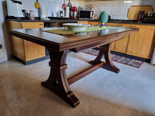 MOBILI 2G - Tavolo Fratino Allungabile In Legno Tinta Noce Bassano Arte Povera 180x85 Sala e Taverna (485)