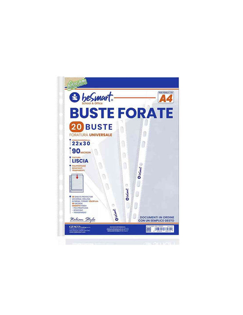 BUSTE FORATE LISCE A4 90MICRON - 20 PEZZI (01310023)