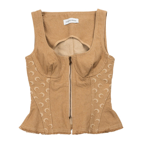 MARINE SERRE Moon Jacquard Twill Corset Top in Beige da donna