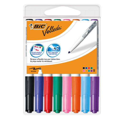 Astuccio 8 Pennarelli Velleda 1741 Punta Tonda Whiteboard Colori Assortiti Bic