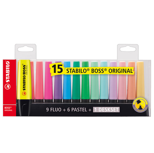 Deskset 15 Evidenziatori Boss 70 Colori Fluo+Pastel Stabilo
