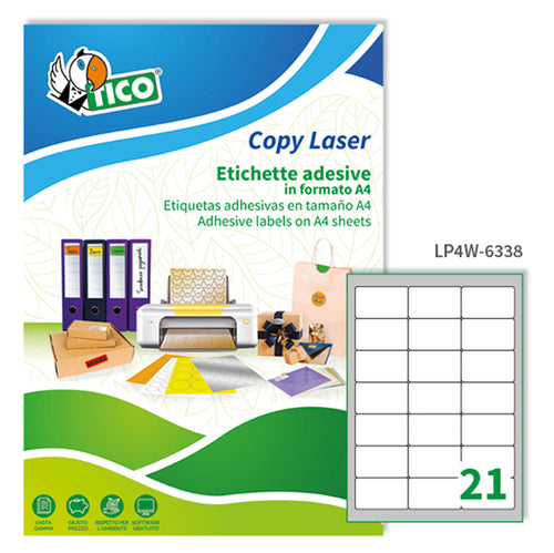 Etichetta Adesiva Lp4W Bianca 100Fg A4 63,5X38,1Mm (21Et/Fg Laser Tico