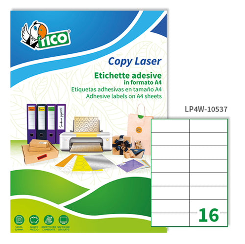 Etichetta Adesiva Lp4W Bianca 100Fg A4 105X37Mm (16Et/Fg Laser Tico