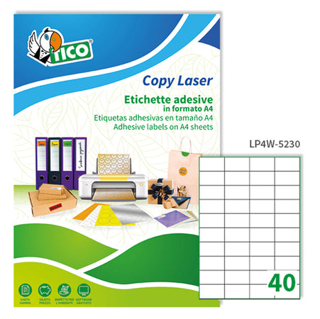 Etichetta Adesiva Lp4W Bianca 100Fg A4 52X30Mm (40Et/Fg Laser Tico