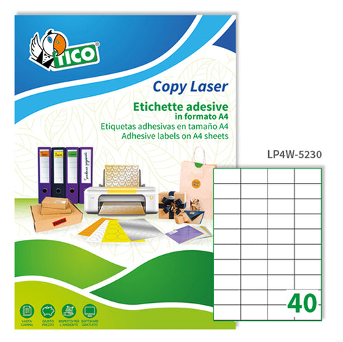 Etichetta Adesiva Lp4W Bianca 100Fg A4 52X30Mm (40Et/Fg Laser Tico