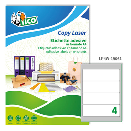 Etichetta Adesiva Lp4W Bianca 100Fg A4 190X61Mm (4Et/Fg Laser Tico