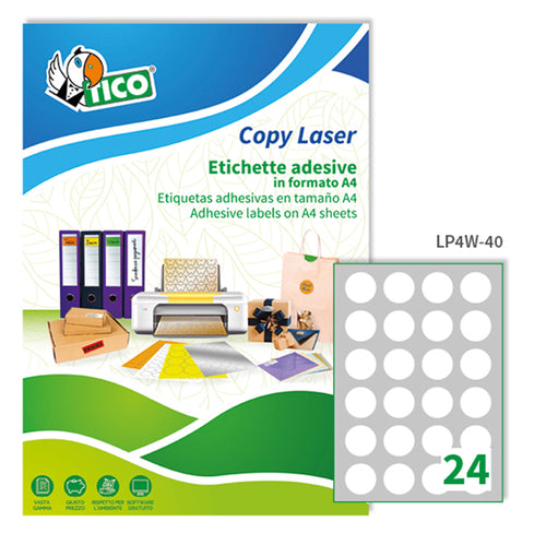 Etichetta Adesiva Lp4W Bianca 100Fg A4 Tonda D40Mm (24Et/Fg Laser Tico
