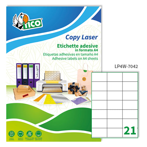 Etichetta Adesiva Lp4W Bianca 100Fg A4 70X42,3Mm (21Et/Fg Laser Tico