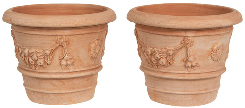 Biscottini Biscottini Set 2 Vasi Ceste Terracotta Fiori Artigianali 30x25 Made Italy