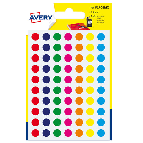 Blister 420 Etichetta Adesiva Tonda Psa Col.Ass. D8Mm Avery