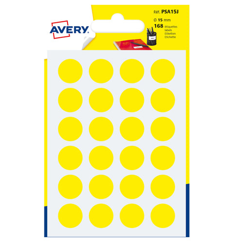 Blister 168 Etichetta Adesiva Tonda Psa Giallo D15Mm Avery