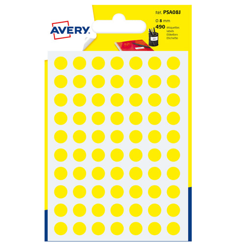 Blister 490 Etichetta Adesiva Tonda Psa Giallo D8Mm Avery