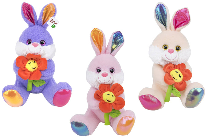 Peluche Coniglio Seduto con Fiore 23cm