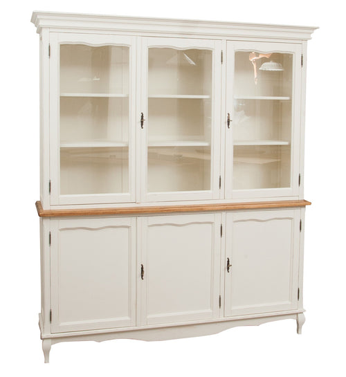 Biscottini Credenza in legno massello di tiglio struttura bianca piano finitura naturale L175xPR41xH207 cm. Made in Italy