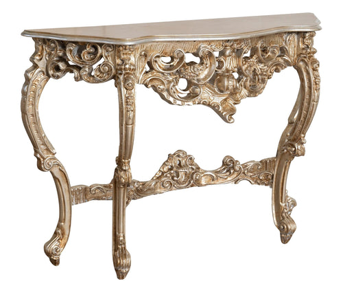 Biscottini Consolle Biscottini Legno Foglia Argento Anticato 135x38x87 Stile Fiorentino