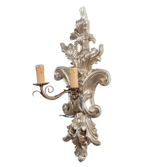 Biscottini Lampada Applique Shabby in legno e ferro finitura foglia argento anticato Made In Italy