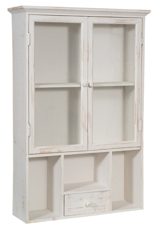 Biscottini VETRINETTA BACHECA IN LEGNO FINITURA BIANCA ANTICATA L60XPR18XH89 CM STILE SHABBY