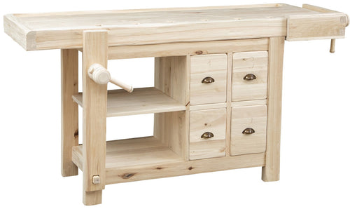 Biscottini Banco da lavoro Country in legno massello di tiglio grezzo L184xPR74xH92. Made in Italy