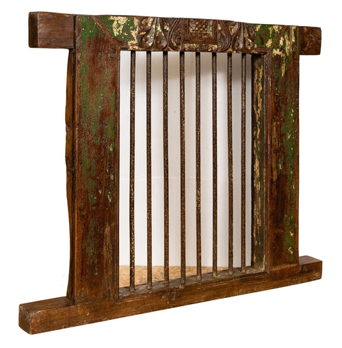 Biscottini Biscottini Finestra Antica Recupero Legno Teak Ferro Grata Restaurata 92x9x79