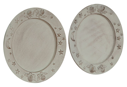 Biscottini Set 2 Piatti Biscottini Legno Bianco Anticato 37x26x3.5 Made Italy Arredo Casa