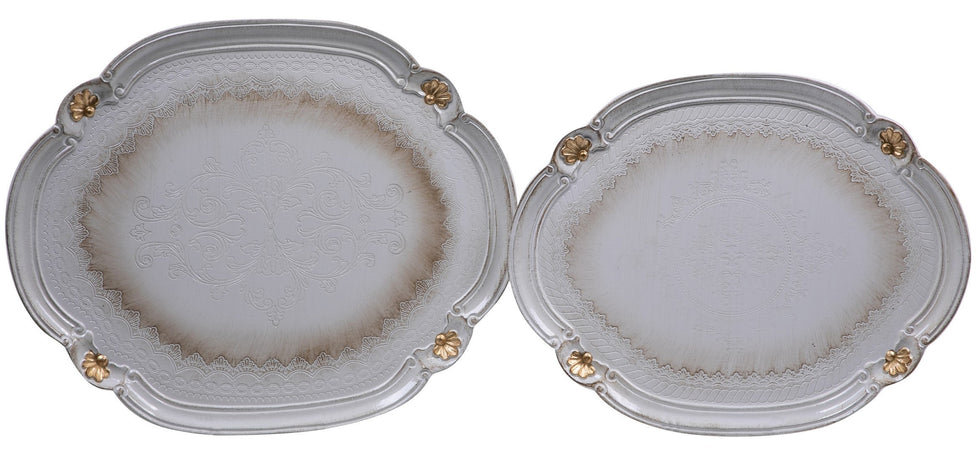 Biscottini Biscottini Set 2 Vassoi Legno Decorati Incisi a Mano Fiorentini 52x42 Servizio