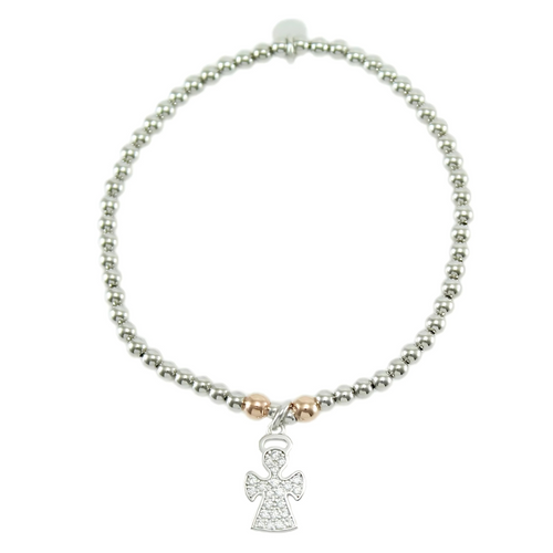 Bracciale Elastico Donna in Argento 925 con Pendente Angelo e Zirconi - I Giampini