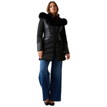 Guess piumino nero con cappuccio in pelliccia sintetica NEW OXANA