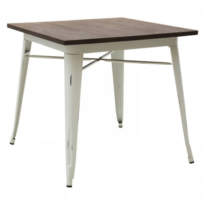 MOBILI 2G - Tavolo quadrato in metallo bianco anticato piano in legno L.80 H.75 P.80