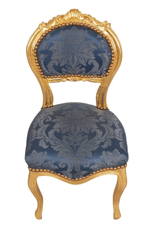 Biscottini Sedia poltroncina stile francese Luigi XVI in legno massello di faggio finitura oro e blu