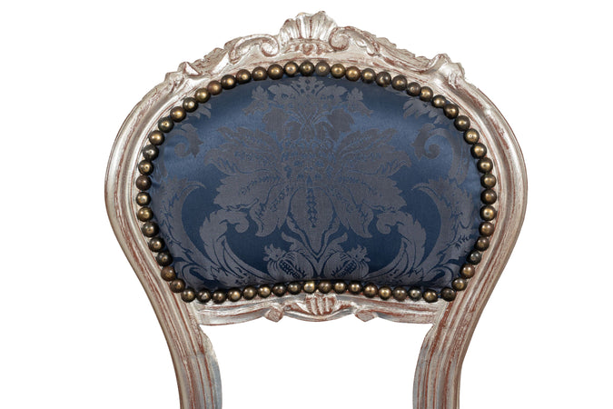 Biscottini Sedia Poltroncina Biscottini Luigi XVI Faggio 42x45x90 Argento e Blu Seduta