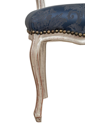 Biscottini Sedia Poltroncina Biscottini Luigi XVI Faggio 42x45x90 Argento e Blu Seduta