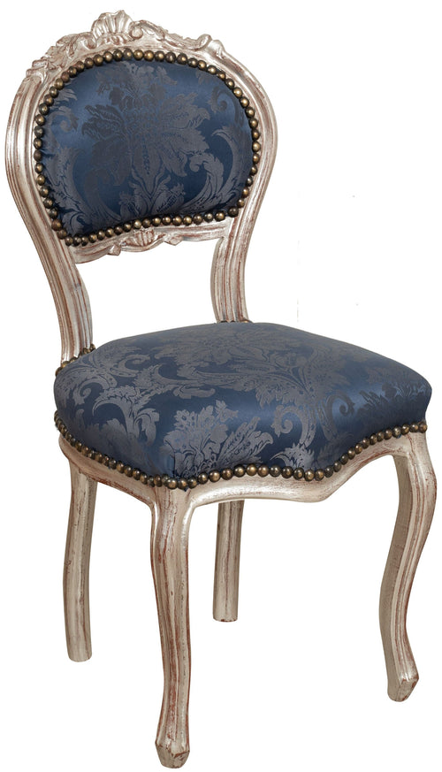 Biscottini Sedia Poltroncina Biscottini Luigi XVI Faggio 42x45x90 Argento e Blu Seduta