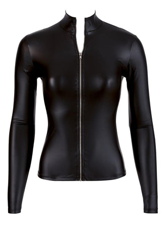 Top manica lunga con zip Nero Elasticizzato