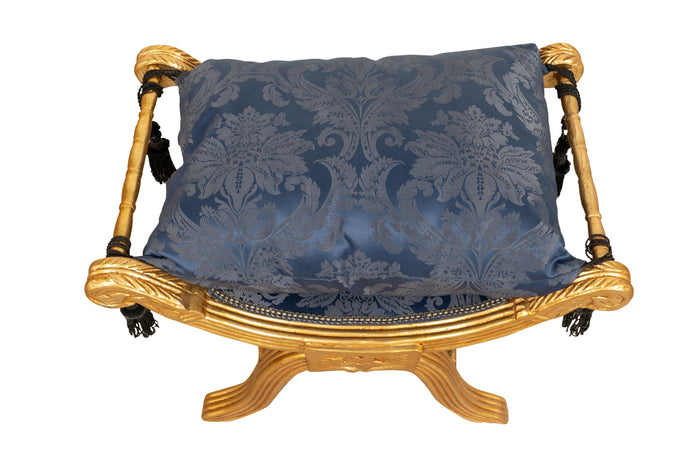 Biscottini Biscottini Panchetta Faldistorio Luigi XVI Faggio Foglia Oro Intagliata 74x46x54