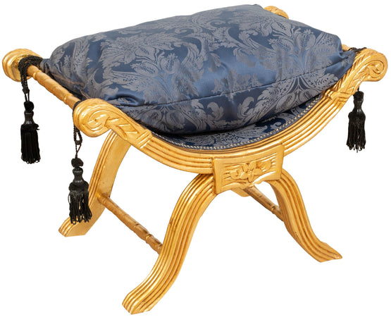 Biscottini Biscottini Panchetta Faldistorio Luigi XVI Faggio Foglia Oro Intagliata 74x46x54