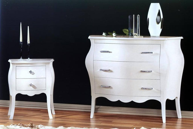 MOBILI 2G - Gruppo 1 Cassettiera 2 Comodini Shabby Bianco swarovski