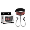 BEGME collare con pinze per capezzoli fetish in morbido neoprene colore rosso e nero