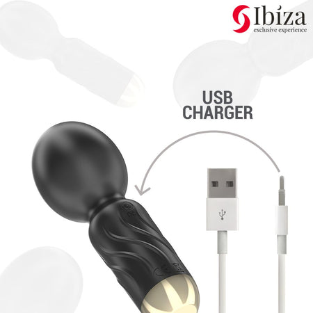 IBIZA pocket wand mini massaggiatore intimo in silicone nero ricaricabile USB