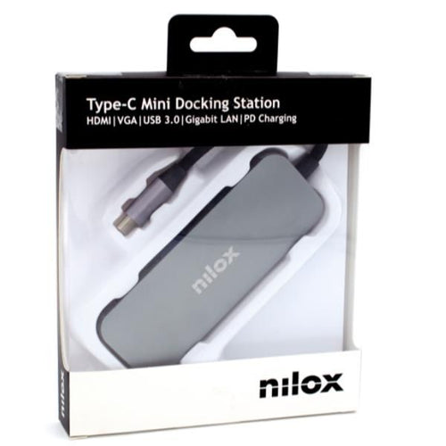 Nilox dock type c 3 usb 3.0, hdmi + hdmi + vga, usb c, rj45 nxdsusbc03