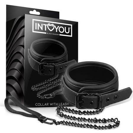 INTOYOU collare con guinzaglio fetish BDSM in morbido neoprene nero senza nichel