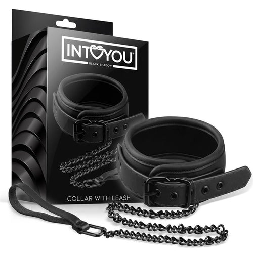 INTOYOU collare con guinzaglio fetish BDSM in morbido neoprene nero senza nichel