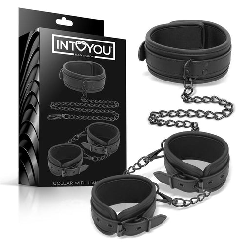 INTOYOU polsiere e collare fetish BDSM in morbido neoprene nero senza nichel